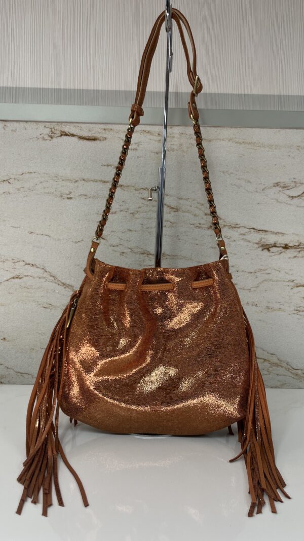 Sac bourse avec franges en cuir Milea Mila Louise Tan