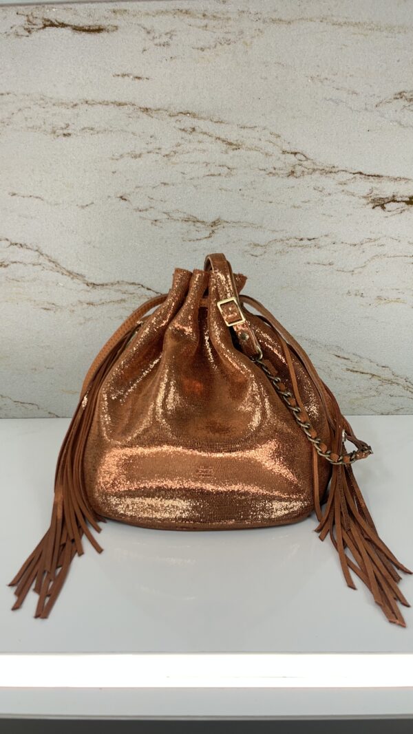 Sac bourse avec franges en cuir Milea Mila Louise Tan