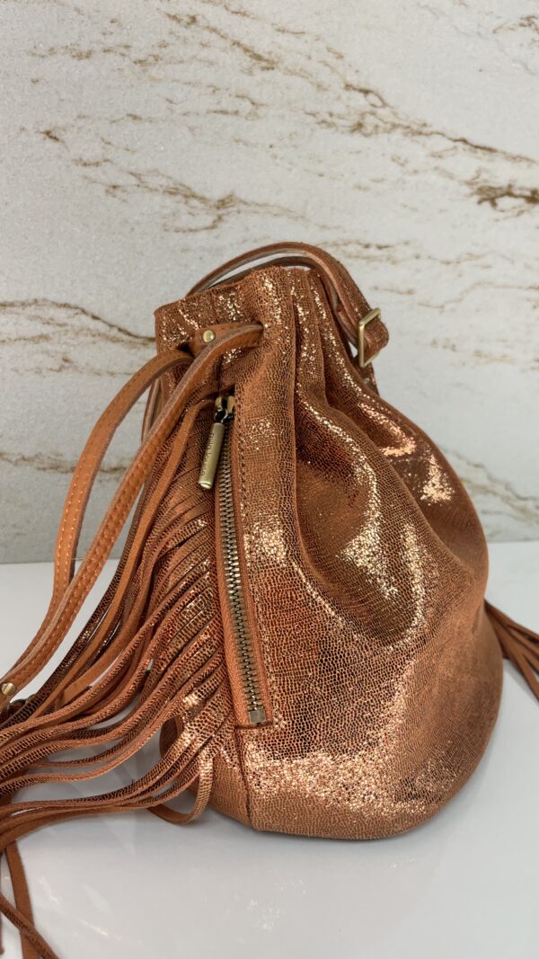 Sac bourse avec franges en cuir Milea Mila Louise Tan