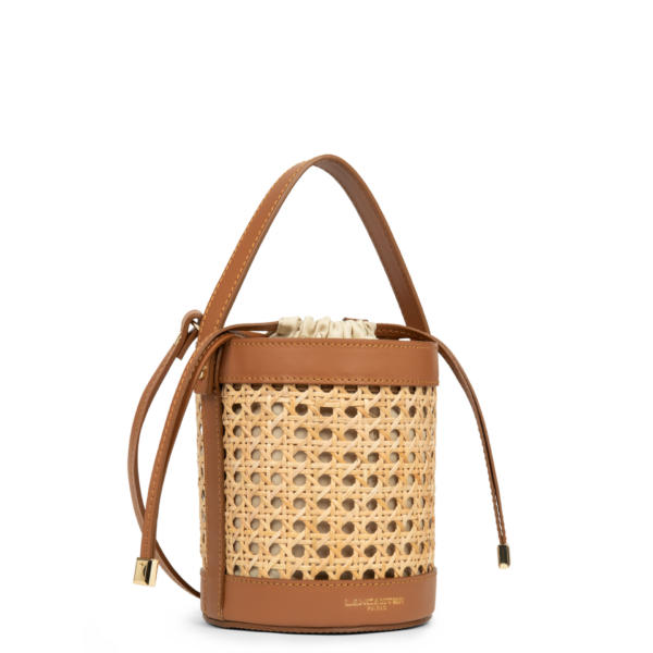 Petit sac seau Lancaster cannage rotin camel