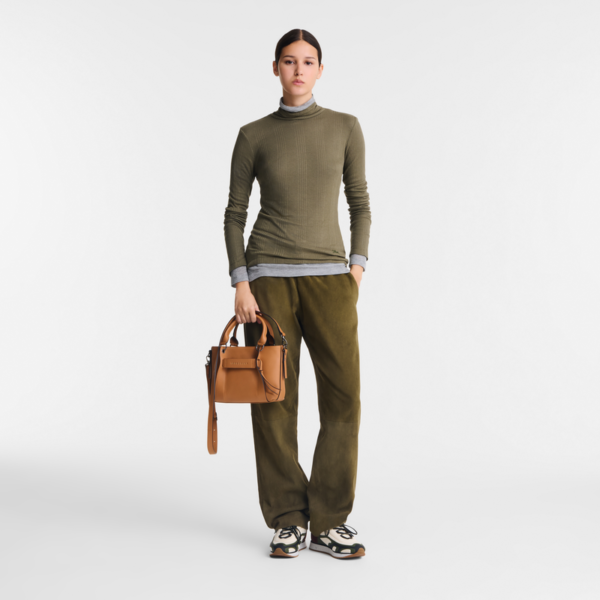 Sac porté main S Longchamp 3D cuir - naturel