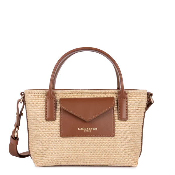 Mini sac cabas main KBA Marinière Osier Lancaster cognac