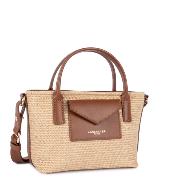 Mini sac cabas main KBA Marinière Osier Lancaster cognac