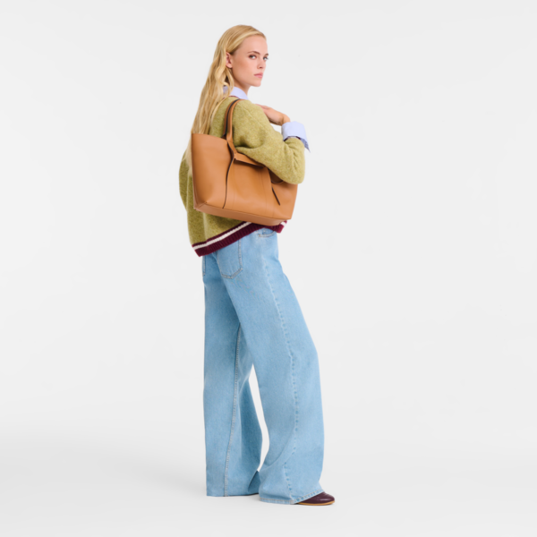 Sac porté épaule L Longchamp 3D cuir - naturel