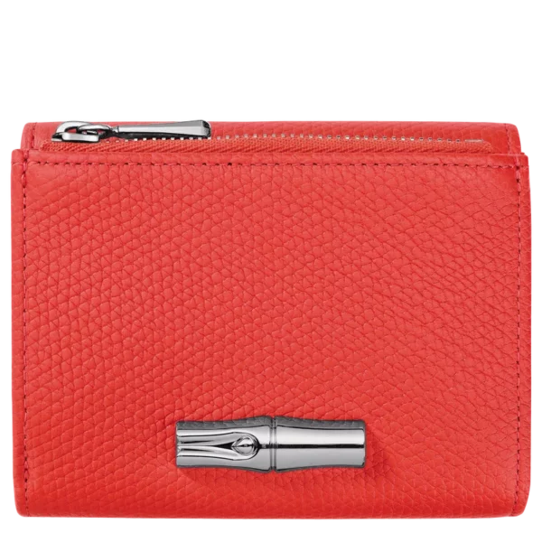 Portefeuille compact Roseau Longchamp vermillon
