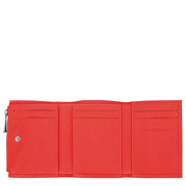 Portefeuille compact Roseau Longchamp vermillon