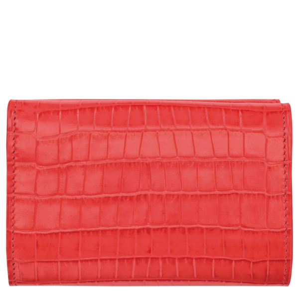 Portefeuille compact Roseau Pocket croco Longchamp vermillon
