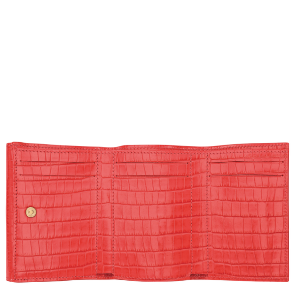 Portefeuille compact Roseau Pocket croco Longchamp vermillon