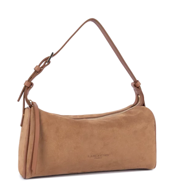 Sac bandoulière rectangle suède Lancaster camel
