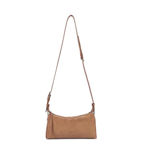 Sac bandoulière rectangle suède Lancaster camel