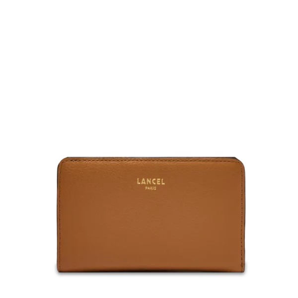 Portefeuille rectangulaire zippé BCBG cuir Lancel camel