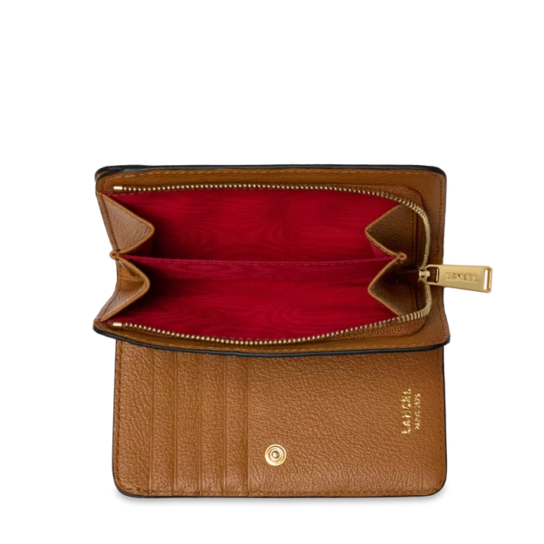 Portefeuille rectangulaire zippé BCBG cuir Lancel camel