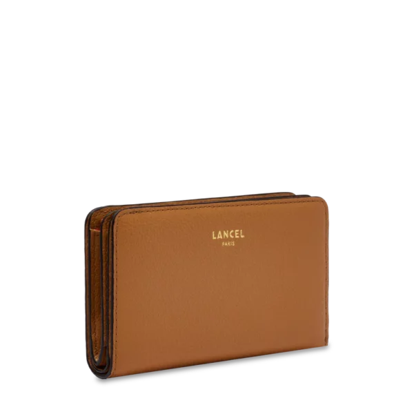 Portefeuille rectangulaire zippé BCBG cuir Lancel camel