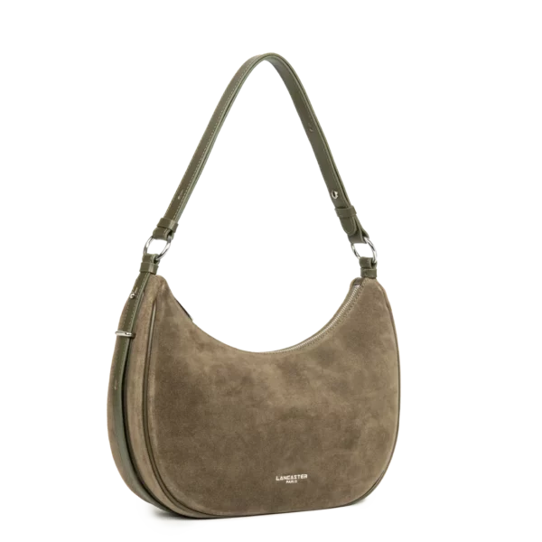 Grand sac besace suède Lancaster kaki foncé