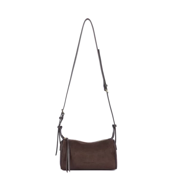 Petit sac bandoulière rectangle suède Lancaster marron