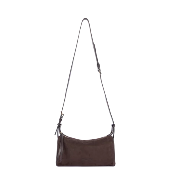 Sac bandoulière rectangle suède Lancaster marron