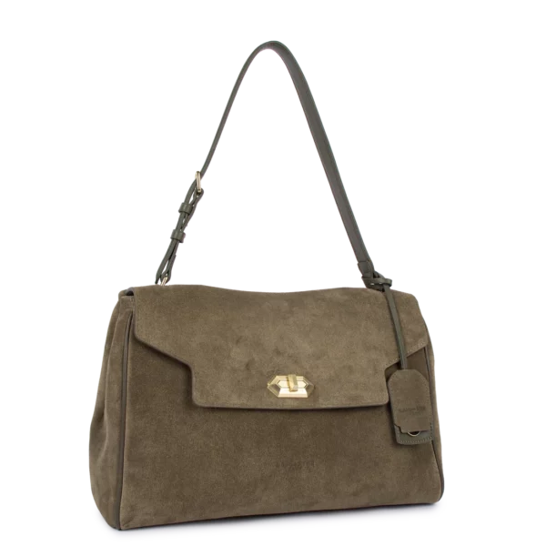 Grand sac cabas épaule suède Grace Lancaster kaki