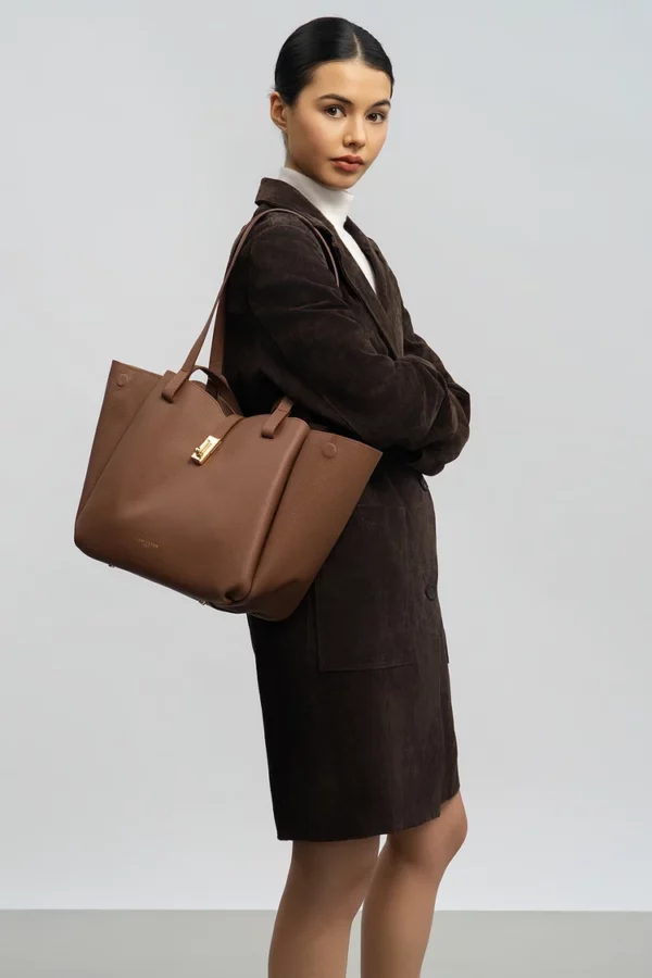 Grand sac cabas épaule Milano Horizon marron clair