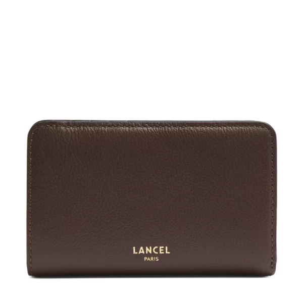 Portefeuille rectangulaire zippé BCBG cuir Lancel noix de coco